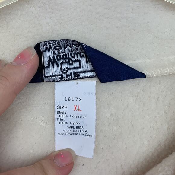 Woolrich womens xl vintage 90s fleece t snap pullover sweatshirt white pink - Picture 3 of 11